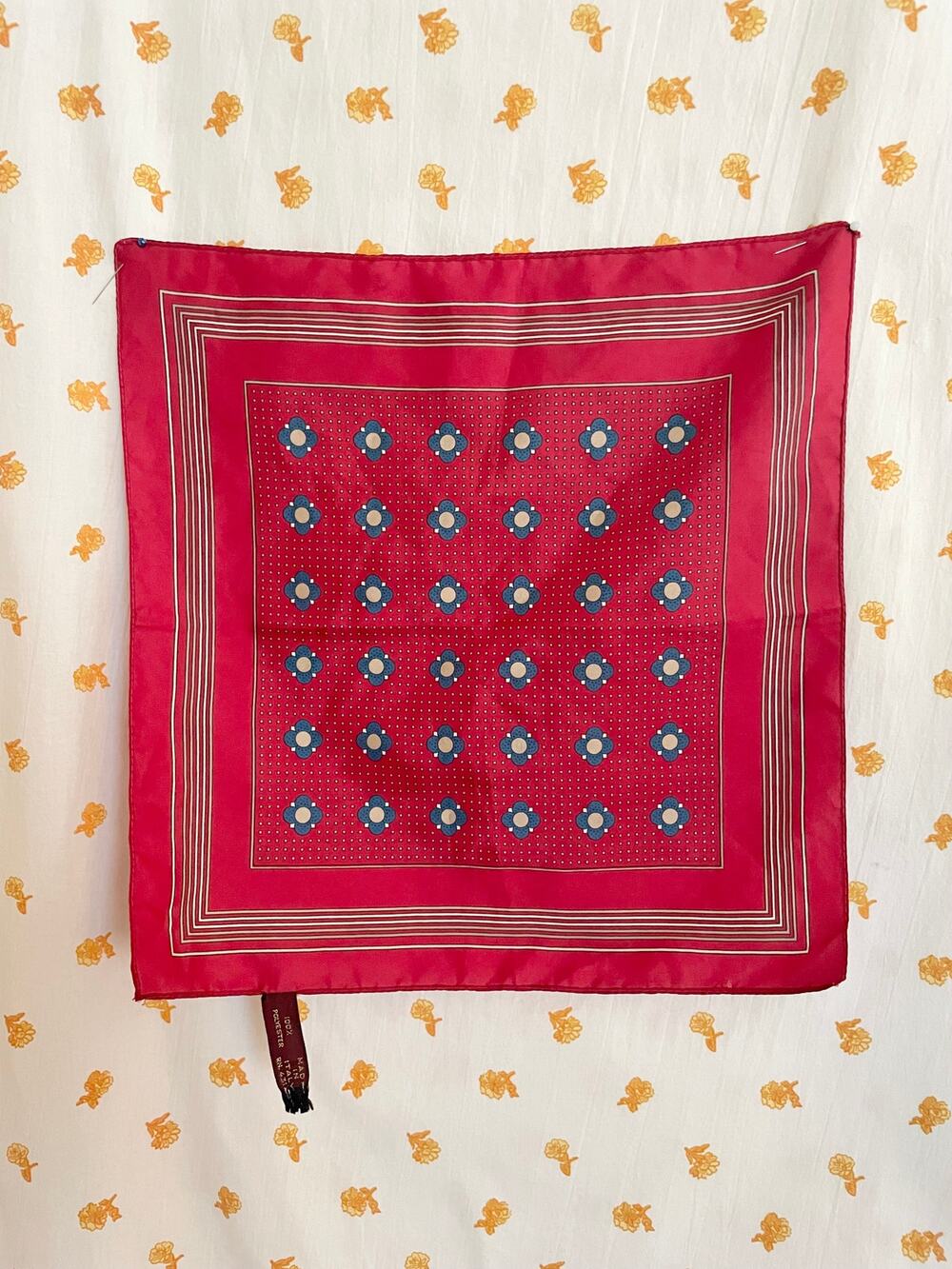 Vintage 1980s Italian Red Floral Mini Scarf 13.5”